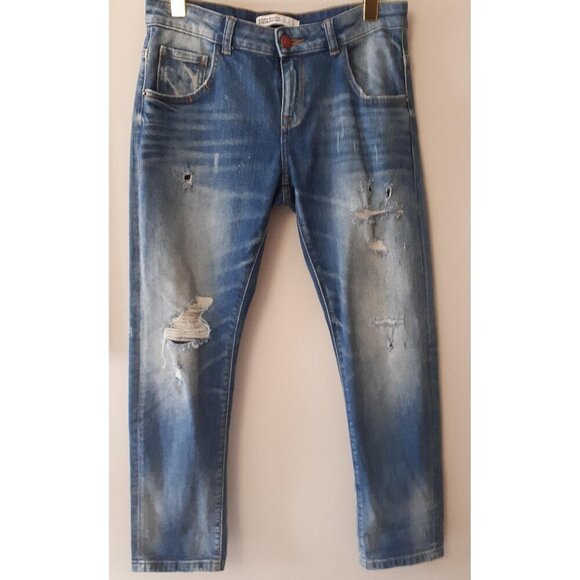 EUC Zara medium wash blue denim jeans with with distressing & cutouts, 4 - Picture 7 of 7